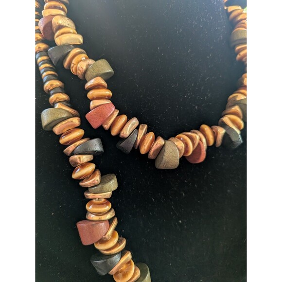 ZARA Layered Necklaces Pack Of 2 Beaded Wooden Blue Brown Gold Maximalist Retro - Picture 4 of 12